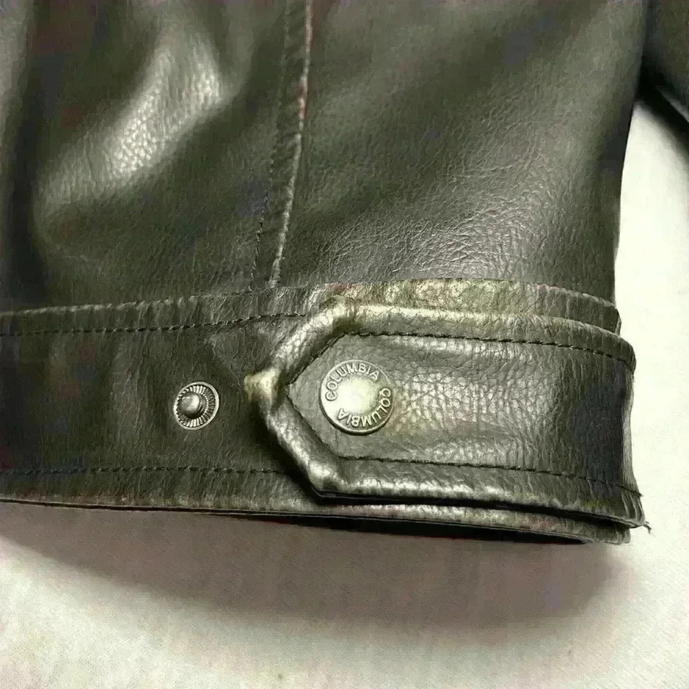 Columbia Distressed Vintage Vegan Faux Leather Lined BikerJacket Coat Mens XL - Picture 6 of 15
